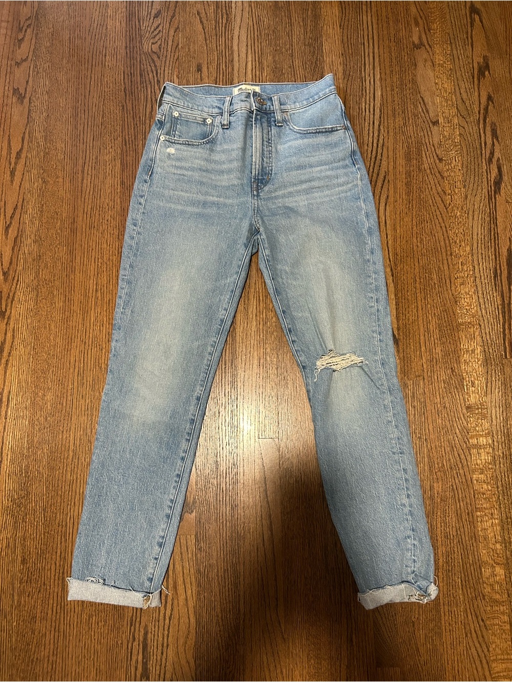 Madewell Perfect Vintage Jean 27T Tall High Rise Straight Light Wash Distressed